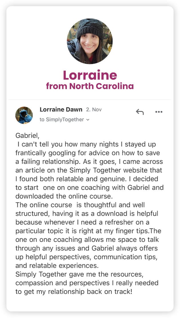 lorraine SimplyTogether Client Testimonial